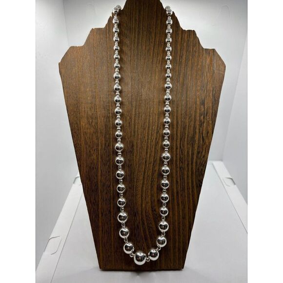 Sterling Silver 30" Graduated Bead Necklace 56 Grams Ball .925 Vintage 1997 - Picture 5 of 11